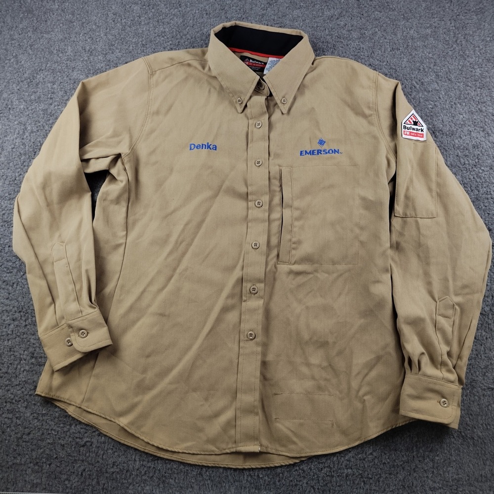 Bulwark FR Button Down Shirt Mens Large iQ Series Tan Workwear EUC